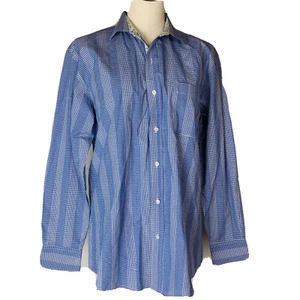 BOGARI MENS LONG SLEEVE BUTTON DOWN SHIRT SIZE MEDIUM BLUE WHITE PLAID - Picture 1 of 7