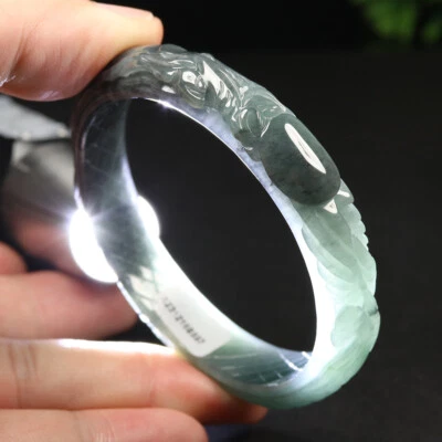 Brazalete Brazalete Dragón Fénix 17847 58mm Certificado A Jadeíta Natural Verde Foto 1 de 4