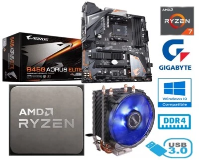 AMD RYZEN 7 2700X BUNDLE -8 CORE-GIGABYTE B450 AORUS ELITE MOTHERBOARD- 64GB RAM - Image 1 of 4