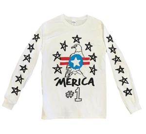 NEW 'MERICA #1 LONG SLEEVE T SHIRT FUNNY AMERICA PARODY BALD EAGLE STARS PATRIOT - Picture 1 of 1