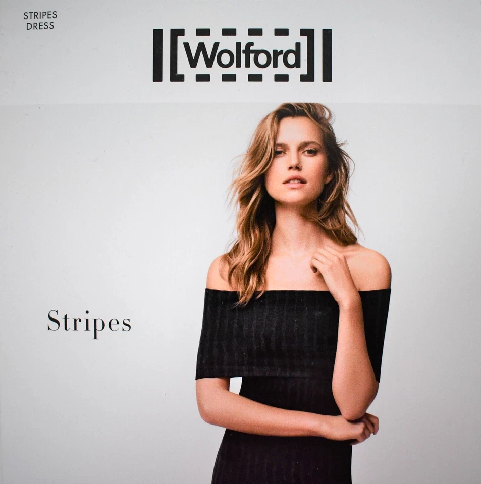 WOLFORD Black Gray STRIPED OFF-THE-SHOULDER STRETCH Dress S