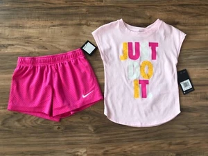 Nike girl T-shirt/ shorts set size 6 NEW  $38 Laser Fushia - Picture 1 of 1