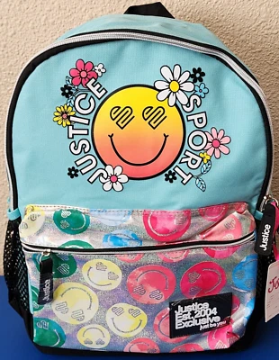 Justice Sport Smiles Teal Girls 17" Backpack School Bag NEW "SEE DESCRIPTION" - Image 1 of 4