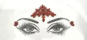 Luxury Forehead & Eye Corners Indian Bindi Red Stick On Jewel Third Eye Stickers - Picture 1 of 2