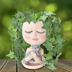 Face Plant Pots Head Planters Face Flower Pot Head Planter With Cat Succulent Po - Picture 1 of 6