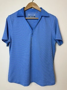 Cutter & Buck Womens CB Dry Tec Luxe Blue White Striped Golf Polo Shirt Size L - Picture 1 of 8