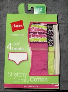 Hanes Ultimate Girls' 4-Pack Cotton Stretch Bikini Panties Briefs  Size 12 - Picture 1 of 2
