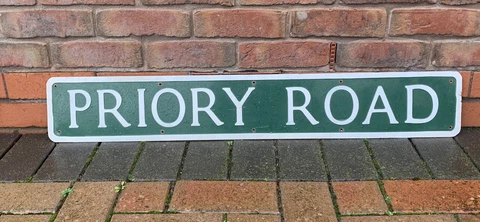 vintage road sign priory road 100% original early pressed alloy type Cover
