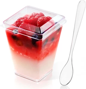 50 Pack 5 Oz Plastic Dessert Cups with Lids and Spoons, Yogurt Parfait Appeti... - Picture 1 of 12