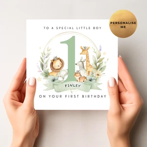 Personalised 1st Birthday Card - First Birthday Card - Safari - Son - Grandson - Picture 1 of 6
