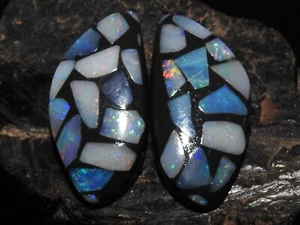 Australian Opal Doublet Multi Fire Smooth Cabochon Matching Pair 30X16X3MM - Picture 1 of 8