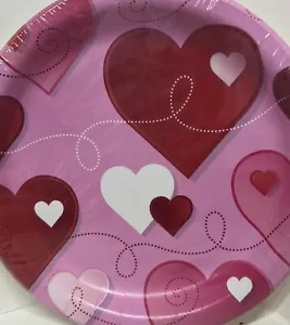 Hearts & Swirls Pink Valentines 7in Plates 8ct - Picture 1 of 2