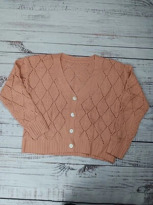 Suéter de punto sin marca para mujer pequeño rosa con botones mezcla de algodón cuello en V  Foto 1 de 4