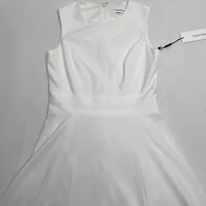Calvin Klein Women's Sleeveless Round Neck Fit and Flare Dress Cream Size 4 New - Picture 1 of 12