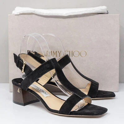 Сандалии Jimmy Choo Jin 45 черные замшевые с квадратным носком размер 8,5 США (38,5 ЕС) - Изображение 1 из 4