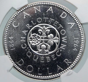 1964 CANADA Quebec Charlottetown VINTAGE ProofLike SILVER Dollar Coin NGC i85816 - Picture 1 of 5