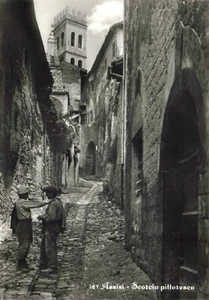 Postcard RPPC Italy Assisi Torre del Popolo Narrow Street View Kids - Picture 1 of 2