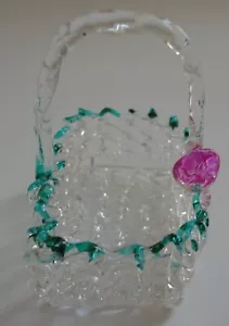 Vintage Hand Blown Spun Glass Easter Basket Miniature Figurine - Picture 1 of 2