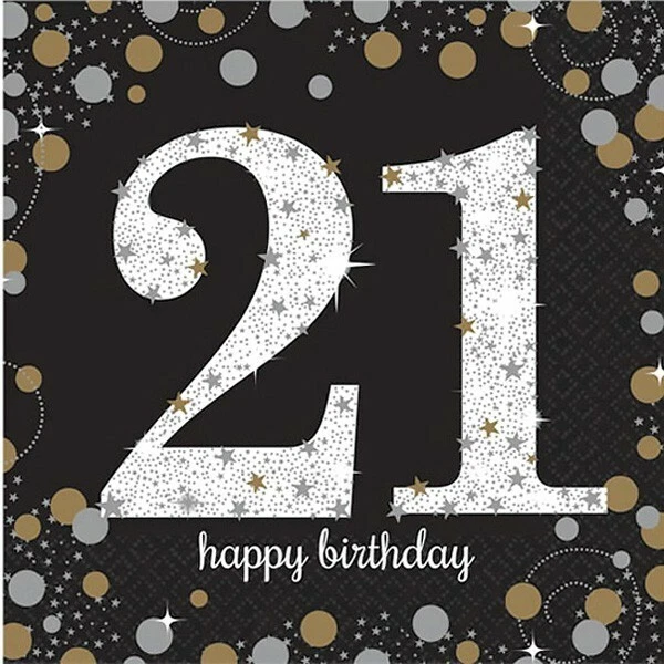 21st Birthday Party Supplies Sparkling Black Lunch Napkins 16 Pack Serviette - Image 1 of 1
