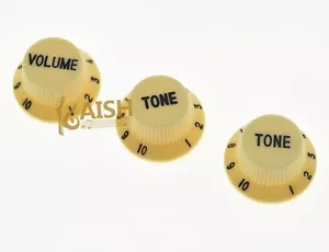 Cream w/ Black ST Guitar Knobs Volume and Tone Knobs Set of 3 for Stratocaster - Picture 1 of 4