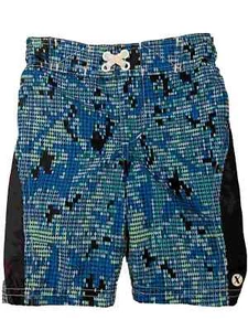 Boys Blue & Black Pixel Print Swim Trunk Board Shorts - Picture 1 of 1