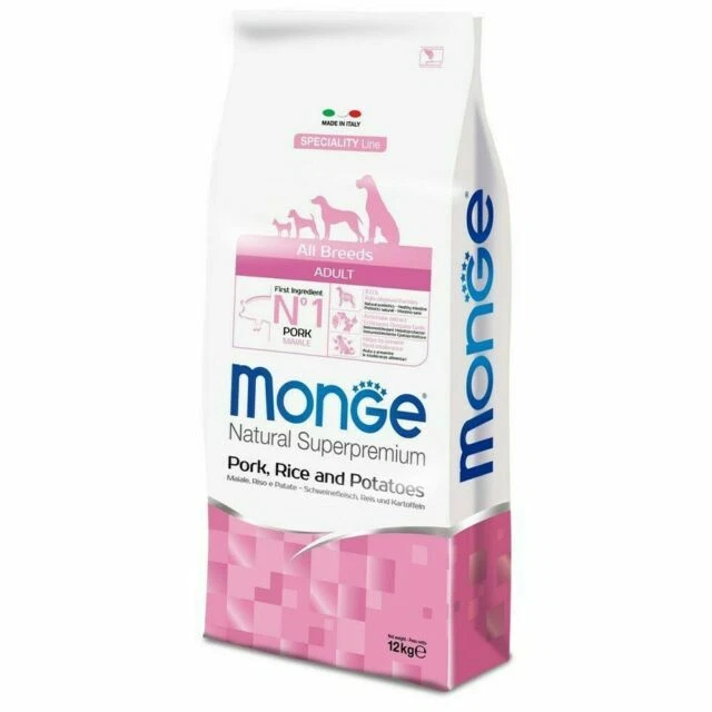 Monge Natural Superpremium Crocchette Maiale Riso e Patate per Cani Adulti - 12Kg