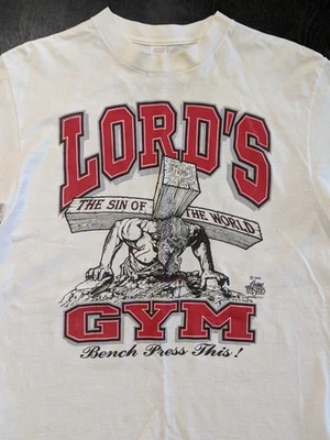Винтажная футболка 1990-е Gold's Gym пародия Lord's Gym одинарный шов M/L 2-сторонняя 1990 - Изображение 1 из 4