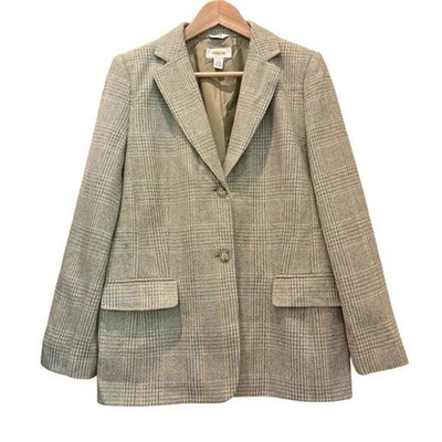 Винтажный блейзер Talbot's 100% шелк клетчатый гладкий серый размер 14 миниатюрный - Изображение 1 из 4