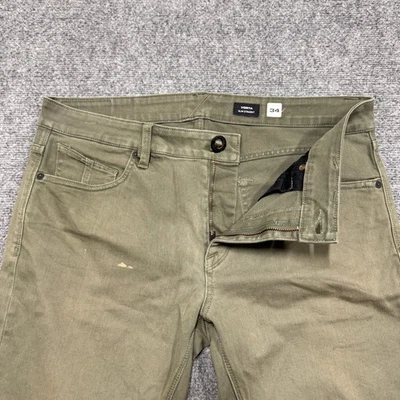 Volcom Vorta Jeans Men's 34x30 Slim Straight Stained Cotton Blend Skater Green - Image 1 of 4