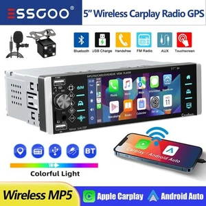 Wireless Apple/Android Carplay Single 1 Din Car Stereo Radio Touch Screen USB FM - Picture 1 of 15