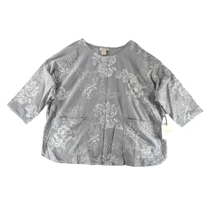 Cynthia Rowley Embroidery Tunic Top Womens Sz 2X Gray Floral Cottagecore NEW NWT - Picture 1 of 9