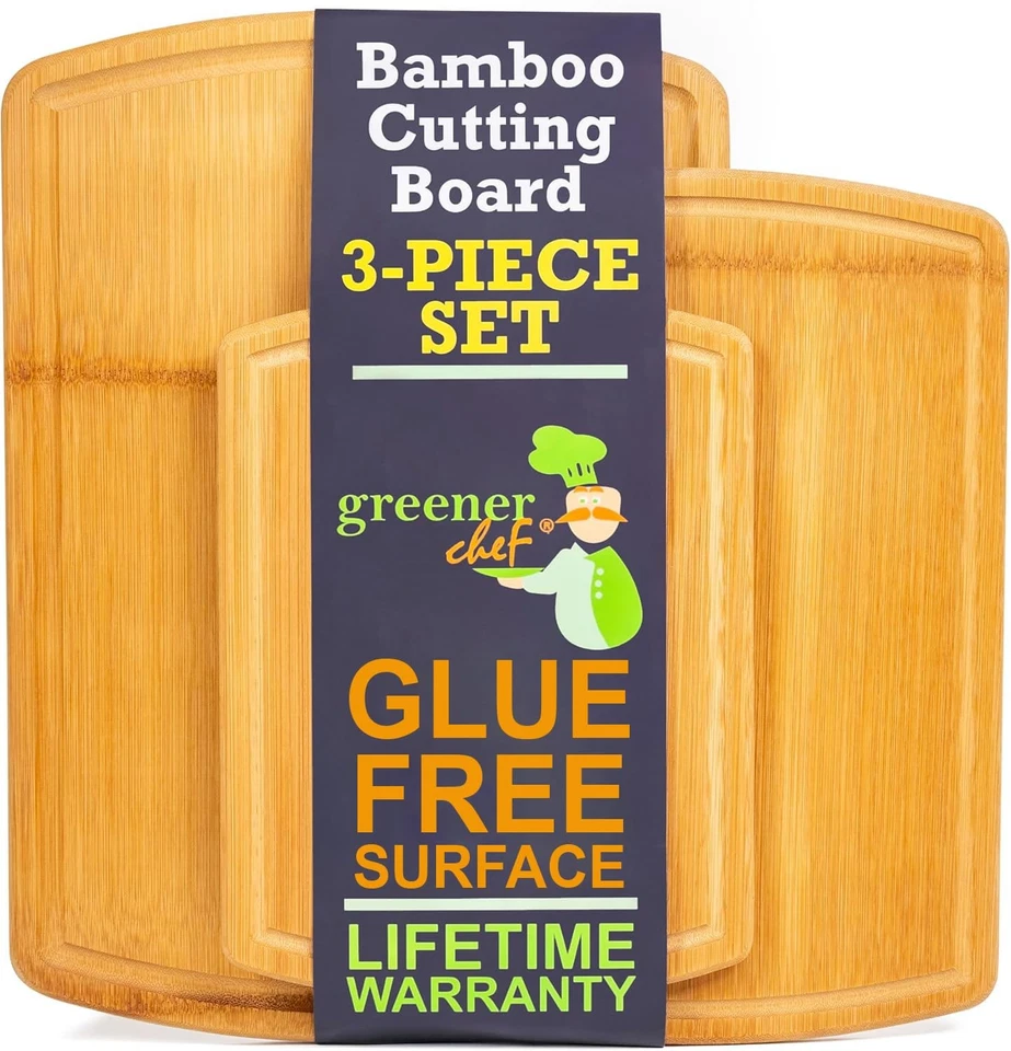 No Glue Bamboo Cutting Board Set of 3 with Lifetime Replacements - 62 More Cutt