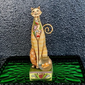 Jim Shore Heartwood Creek Jilly Katze mit Fischnapf Figur 2007 groß 8' Resin - Bild 1 von 10