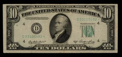 FR 2011-D* $10 1950 A Federal Reserve Note US - Star Note - VF+ - SKU-CA1317 - Image 1 of 2