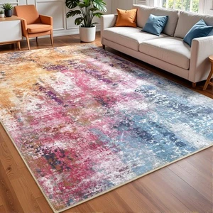 Modern Abstract Rugs for Living Room, 4'x6' Machine Washable Area Rug with No... - Picture 1 of 8