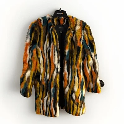 Abrigo multicolor de piel sintética Forever 21 mafia esposa hippie artístico mujer talla M Foto 1 de 4