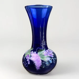 "Florero Indiana Glass Illusions Optic Swirl azul cobalto pintado a mano firmado 8""" - Imagen 1 de 11
