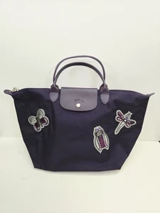 Longchamp Le Pliage Purple Embroidered Patches Limited Ed. Satchel Tote Bag - Picture 1 of 14