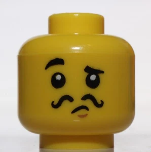 Lego Yellow Minifig Head Black Eyebrows Raised Eyebrow Black Thin Moustache - Picture 1 of 1