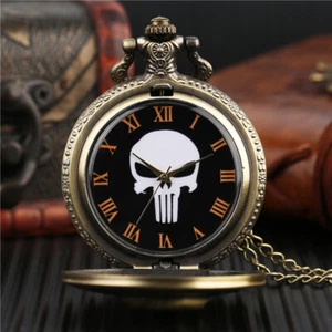 Steampunk Full Hunter 3D Skull Quartz Pocket Watch Roman Numerals Dial Kids Gift - Picture 1 of 12
