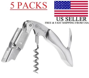 Professional Double Hinged Wine Bottle Opener Corkscrew Key | 5 Silver Handle - Picture 1 of 9