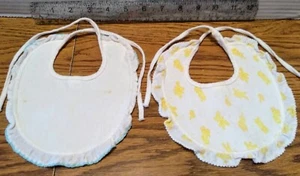 Vintage Carter's Baby Lined Bibs - 1 Blue Trim & 1 Yellow Toy Animals Print* - Picture 1 of 8