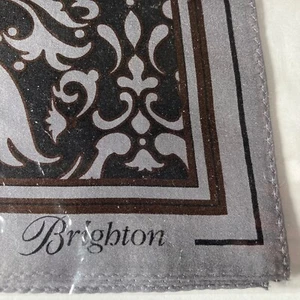 Brighton Fine Silk Scarf  18"x18" Black Silver Brown Scroll Designer Classic - Picture 1 of 3