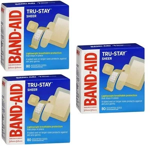Band-Aid Brand Tru-Stay Sheer Strips Adhesive Bandages 80 Counts X 3 Packs - Picture 1 of 1