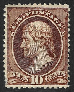 US Scott 209, 1882 Jefferson, 10c brown, H MINT - Picture 1 of 1