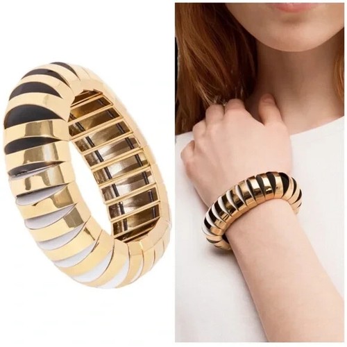 Bracciale Kate Spade tono oro elasticizzato nero bianco CAPESANTE AFFETTATE grande