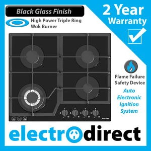 Eurolec 60cm Gas Cooktop Stove Black Glass Easy to Clean Cook Top Hob Cooker - Picture 1 of 3