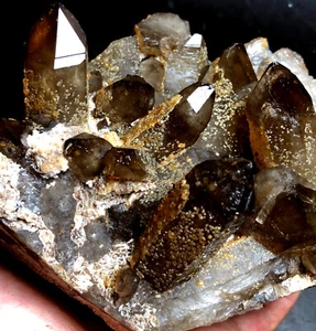 1575g Brand new Rare Black SMOKY QUARTZ Crystal Point&Garnet Spessartine g160 - Picture 1 of 12