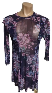 Xhilaration Womens Sheer Mesh Plum Floral LS Pullover Stretch Dress Cover 1X #Y9 - Picture 1 of 5