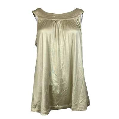 NUEVO CON ETIQUETAS Camisa John Paul Richard Talla L Mujer Satén Dorado Sin Mangas Elastizada Plisada Foto 1 de 4